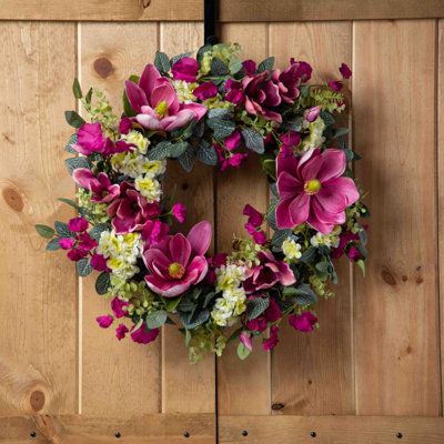 Magnolia Green, Summer Front Door, Floral Door Wreaths, Fall Grapevine Wreaths, Purple Wreath, Spring Floral Arrangements, Green Cherries, Vintage Wreath, Summer Front Door Wreath