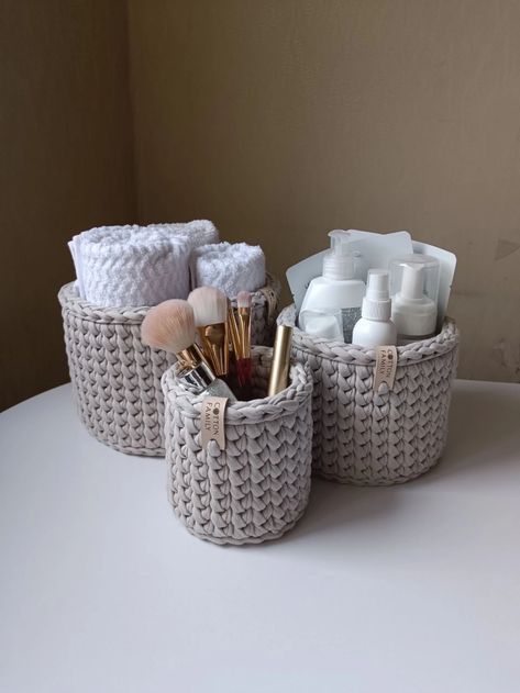 Set of 3 Baskets for Home Organization and Decoration.bathroom Storage. Baby Room Organizer. Housewarming Gift. Korb Geh�äkelt - Etsy Bathroom Storage Baskets, 3 Baskets, Room Organizer, Baby Room Organization, Bathroom Baskets, Decoration Bathroom, Decorative Baskets, Room Organization, Basket Decoration