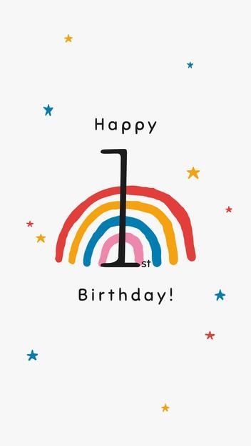 1st birthday greeting template vector with rainbow illustration Free Vector 1st Birthday Wishes, 7th Month, Rainbow Illustration, 1st Birthday Invitation Template, Rainbow Birthday Invitations, 1st Birthday Cards, Birthday Wallpaper, Birthday Star, Aesthetic Template