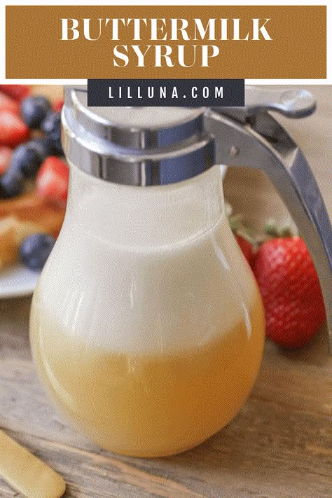 Pour this delicious homemade buttermilk syrup over pancakes, waffles, and crepes. It only takes 5 ingredients, and 5 minutes to make! #buttermilksyrup #syrup #breakfast #homemadesyrup #pancakesyrup Lil Luna Recipes, Buttermilk Syrup Recipe, French Toast Sticks Recipe, Buttermilk Syrup, Amazing Snacks, French Toast Bake Recipe, Lil Luna, Recipes High Protein, High Protein Smoothies