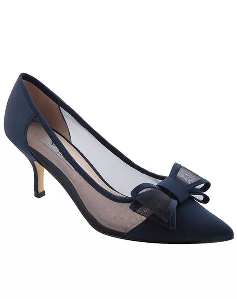 Navy Kitten Heels, Navy Blue Pumps, Satin Wedding Shoes, Pointy Shoes, Mesh Bows, Black Kitten Heels, Kitten Heel Shoes, Dress Heels, Bow Pumps