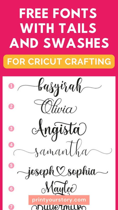 Free Fonts with Swashes and Tails for Cricut – Print Your Story Free Font Font fonts #font #fonts #freefont 11.677 Fonts With Tails Free, Adding Glyphs To Fonts In Cricut, Fonts With Tails Dafont, Fonts With Swashes, Cricut Fonts Free, Cricket Hacks, Letters Tattoo, Fonts Ideas, Fonts Style