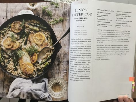 Half Baked Harvest Super Simple - Lemon Butter Cod with Asparagus and Orzo Lemon Butter Cod, Butter Cod, Lemon Fish, Half Baked Harvest Recipes, Health Cooking, Cod Recipes, Harvest Recipes, Half Baked, Half Baked Harvest