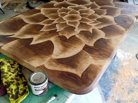 Shading with wood stain technique - by Sawdust & Embryos Wood Stain Art, Stain Art, Wood Staining, Stripping Furniture, Stain Techniques, Staining Furniture, Wood Furniture Plans, Unicorn Spit, Stained Table