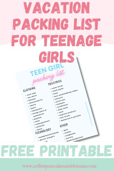 What Every Teenage Girl Needs to Pack for Vacation {Printable Packing List} - Coffee, Pancakes & Dreams Beach Packing List For Teenage Girl, Packing List For Teenage Girl, What To Pack For A Road Trip, Packing List For Florida, Coffee Pancakes, Pack For Vacation, Different Styles Of Tattoos, Printable Packing List, Vacation Packing List