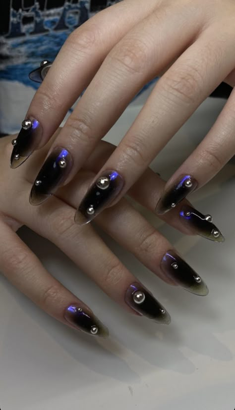 Gemstones On Nails, Obsidian Nails, Nails Purple Black, Siren Nails, Hello Nails, Claw Nails, Happy Nails, Colorful Nails, Really Cute Nails