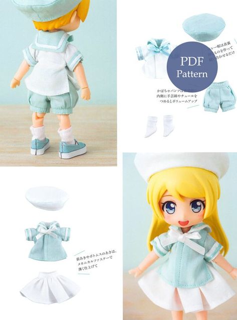 Printable 11cm Nendoroid Doll Clothes Pattern Download 22cm doll Blythe Licca Doll Sewing Patterns Sewing Patterns Download! Download Actural Sized Dolls Sewing Patterns, now ON SALE! Complete patterns are included in one PDF. #download #dollclothes #patterns #pattern #ebook #tutorial #sewingpattern #pdf #blythe #11cm #22cm #obitsu #leather #leathergoods #dollshoes #dollbag #dollclothes #PDF #Nendoroid Nendoroid Clothes, Dollhouse Doll Clothes, Doll Clothes Pattern, Printable Sewing Patterns, Sewing Doll Clothes, Patterns Sewing, Clothes Sewing, Clothes Pattern, Doll Sewing Patterns