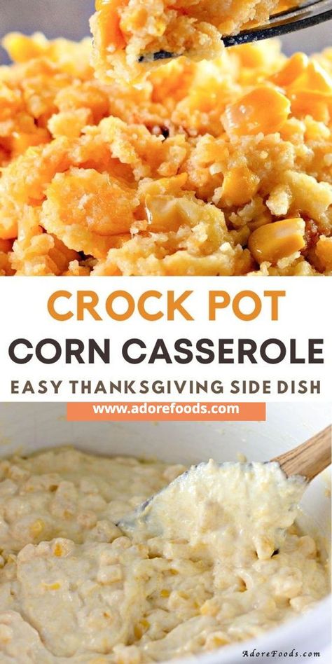 Get ready to elevate your Thanksgiving feast with this creamy, cheesy Crockpot Corn Pudding! 🌽🧀 It's super easy to whip up with just a few simple ingredients like Jiffy corn muffin mix, canned corn, and sour cream. This slow cooker casserole is not only family-friendly but also the star side dish that everyone will be talking about! 😋❤ Perfect for making ahead, this Southern-inspired gem brings the perfect blend of sweet and savory to your holiday table. Crockpot Corn Dish, Thanksgiving Crockpot Side Dishes, Thanksgiving Side Dishes Easy Crockpot, Crockpot Corn Pudding, Crock Pot Corn Casserole, Thanksgiving Corn Casserole, Crockpot Corn Casserole, Corn And Sour Cream, Corn Casserole Crockpot