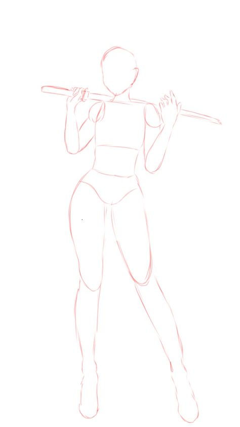 I drew this ;-; Drawing Poses Swordman, Female Oc Template, Anime Oc Female Base, Drawing Poses Warrior, Female Warrior Pose Reference Drawing, Anime Full Body Poses Reference, Drawing Base With Knife, Base Full Body Draw, Pose Reference Warrior