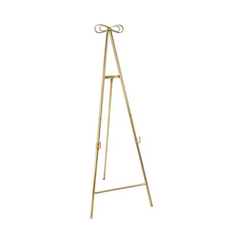 53.5"H Gold Metal Folding Tripod Floor Easel - 53.5" - Bed Bath & Beyond - 31484333 Displaying Pictures, Standing Office, Floor Easel, Multi Picture, Gold Poster, Decorative Bows, Metal Trays, Everly Quinn, Picture Display