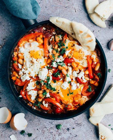 Shakshuka Recept, Meals Without Meat, Healty Dinner, Happy Foods, Healthy Foodie, Bean Recipes, I Love Food, Veggie Recipes, Yummy Dinners