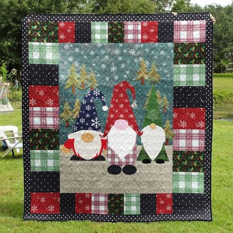 Charming Favor Blissful Quilt Gnome Wall Hanging, Gnome Quilt, Gnome Christmas Decor, Gnome Fabric, Quilted Table Topper, Gnome Christmas, Christmas Gnomes, Quilted Table, Panel Quilts