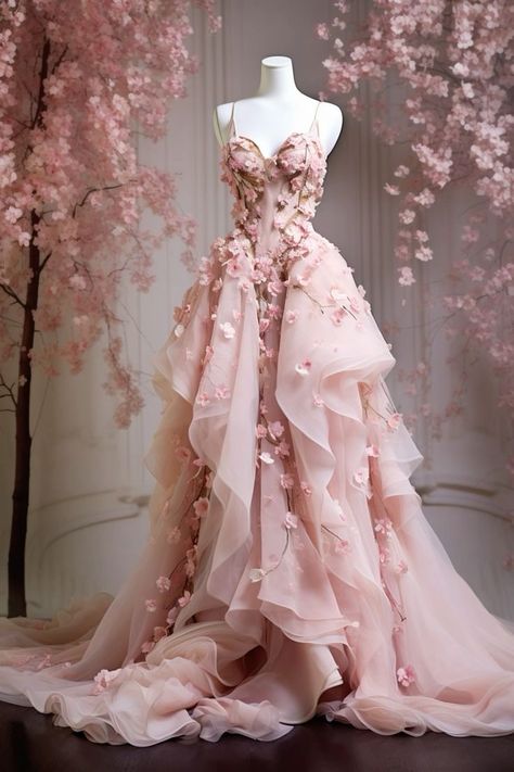 Wedding Dresses Colourful, Luxury Pink Fairy Dress For Wedding, Pink Fantasy Dress, Pink Fantasy Ball Gown, Pink Fairycore Wedding Dress, Pink Royalty Aesthetic Dress, Pink Princess Gown, Luxury Pink Elegant Fairy Dress, Gaun Fashion