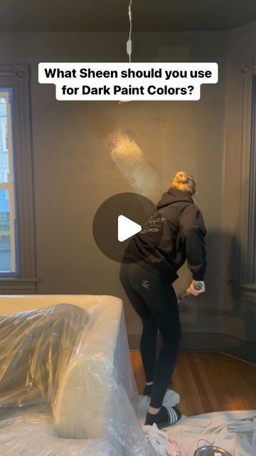 Haley Poole on Instagram: "This was my first time using a dark paint color in my home. I painted the walls and ceiling in a mat sheen and the trim and satin sheen, which is usually my go-to for sheens. HOWEVER, I quickly realized that dark paint scuffs easily. Hang a picture, scuff marks, change the curtains, scuff marks. So after living with this for almost a year, which it still looks really good, BTW, with only some chips on the door trim, here is what I would recommend for a black/dark paint color: ✨Ceiling - always flat sheen no matter the color UNLESS you have some architectural details that you’re trying to draw the eye to ✨Walls - eggshell in bedrooms/living rooms, satin/semi-gloss in kitchens/bathrooms ✨Trim - Semi-gloss There are always acceptions. I LOVE the way matte dark p High Gloss Black Ceiling, Dark Ceiling Bedroom Paint Colours, Dark Paint White Trim, Dark Painted Ceiling Bedroom, Dark Secret Behr Paint, Black Painted Walls Bedroom, Black Painted Ceiling, Dark Ceiling Light Walls, Black Wall Paint