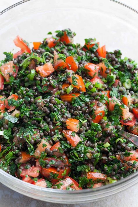 Lentil Tabbouleh Lentil Tabbouleh, Tabbouleh Salad Recipe, Tomato Pasta Salad, French Green Lentils, Tabbouleh Salad, Persian Cucumber, Lentil Salad, Lentil Recipes, Cucumber Tomato