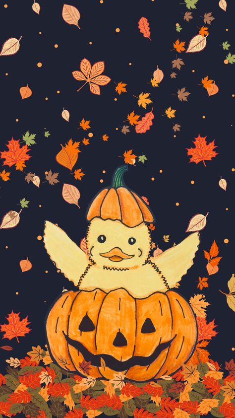 Cute halloween duck! #phonebackground #halloween #halloweenduck #pumpkinduck #pumpkin #jackolantern Halloween Duck Wallpaper, Fall Duck Wallpaper, Duck Wallpaper, Pumpkin Wallpaper, Halloween Tattoos, Halloween Wallpaper, Simplistic Tattoos, Painted Pumpkins, A Pumpkin