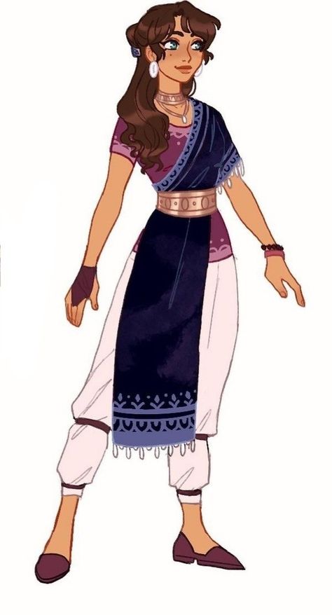 Fantasy Clothing Desert, Casual Arabian Outfits, Arcana Outfit Ideas, Fantasy Islander Clothing, Genie Outfits Female, Indian Clothing Drawing, Fantasy Island Clothing, Sumeru Outfits Ideas, Harem Outfit Fantasy