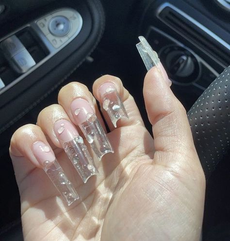 Clear Acrylic Nails, Broken Nails, Drip Nails, Grunge Nails, Glass Nails, Jelly Nails, Bling Acrylic Nails, Clear Nails, Acrylic Nails Coffin