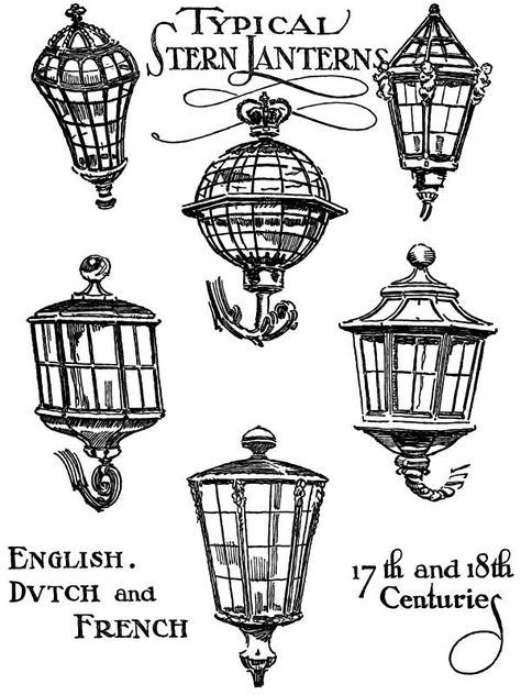 Antique Nautical Boat Lanterns – Click for larger print image @ Vintage Fangirl Steampunk Tattoos, Puzzle Purse, Nautical Steampunk, Sailing Ship Model, Lantern Tattoo, Model Boat Plans, Lantern Art, Navi A Vela, Model Ship Building