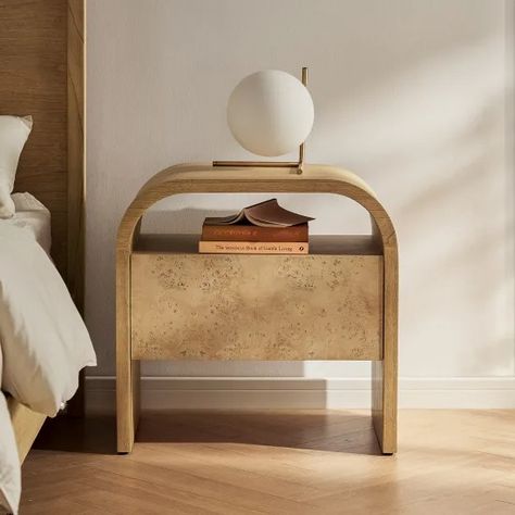 Bedside Tables | Nightstands | Castlery Australia Curved Bedside Table, Modern Bedside Tables, Fabric Bed Frame, Upholstery Bed, Bedside Tables Nightstands, Bedside Table Storage, Wooden Bedside Table, Modern Bedside, Modern Bedside Table