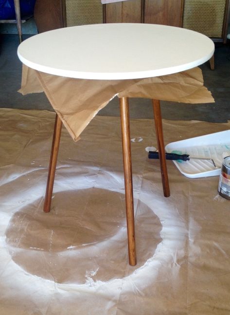 From Dumpster to Diva, a table transformation! – Atomic Magpie Particle Board Table Makeover, Minwax Gel Stain, Board Table, Mid Century Table, Gold Spray, Table Makeover, Simple Table, Gel Stain, Wood Table Top