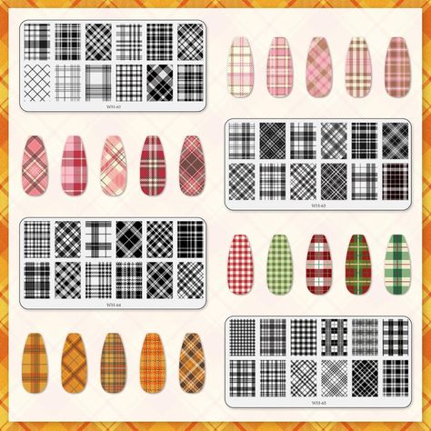 Amazon.com: AnyDesign 4 Sheet Plaid Nail Art Stamping Plates Kit Rectangle Fashion DIY Plaid Nail Plates Image Various Plaid Argyle Pattern Nail Art Plates for Nail Art DIY Print Manicure Salon Design : Beauty & Personal Care Nail Plaid Designs, Diy Plaid Nails, Manicure Salon Design, Diy Plaid, Plaid Nail Designs, Argyle Nails, Plaid Nail Art, Pattern Nail Art, Nail Art Stamping Plates