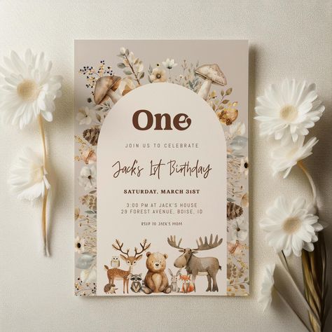 Woodland Birthday Invitation Template | Editable Forest Animals 1st Birthday Party Printable Invite S718 Woodland Invitation, Woodland Invitation Birthday, 1st Birthday Invitation Template, Diy Invitation, Invitation Diy, Woodland Birthday, Invitations Diy, Forest Creatures, Birthday Invitation Template