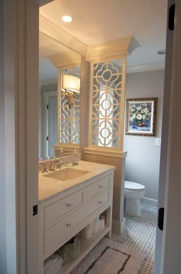 Unfinished Quatrefoil Fretwork Panel/Room Divider Bamboo Awning, Modern Colonial Bathroom, Colonial Bathroom Ideas, Fretwork Panel, Ensuite Ideas, Bathroom 2024, Moroccan Bathroom, Traditional Bath, House Flip