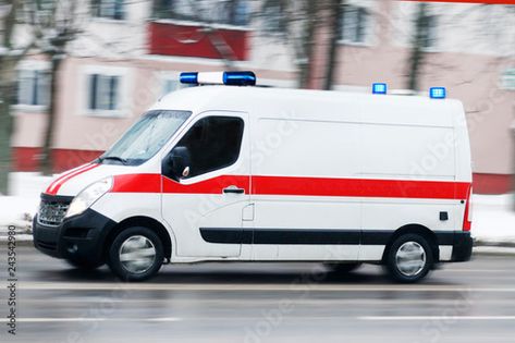 Stock Image: winter snow. Ambulance van on the highway, emergency lighting, blurred motion Emergency Lighting, Ambulance, Winter Snow, Recreational Vehicles, Adobe Stock, Blur, Motion, Stock Images, Stock Photos