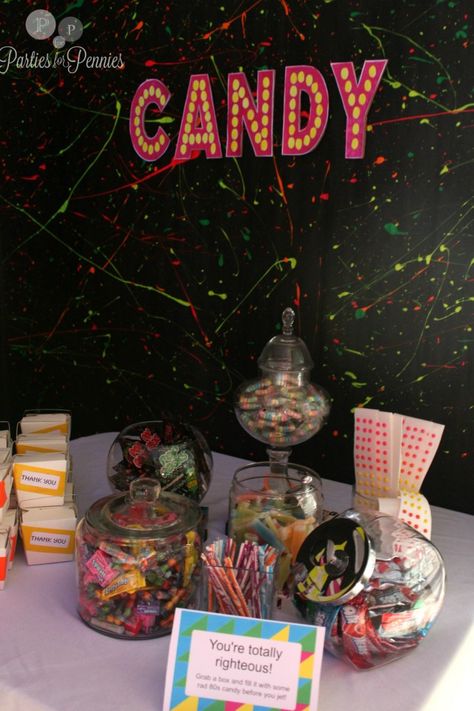 80s Party - candy table 2 80s Candy Table, 80s Candy, 80's Prom, 80s Birthday, 80s Party Decorations, 80's Theme, 40th Bday Ideas, 80s Birthday Parties, 1980s Party