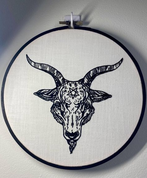 Baphomet Embroidery, Satanic Embroidery, The Last Of Us Embroidery, Occult Embroidery, Witch Embroidery Ideas, Creepy Embroidery, Edgy Embroidery, Grunge Embroidery, Horror Embroidery