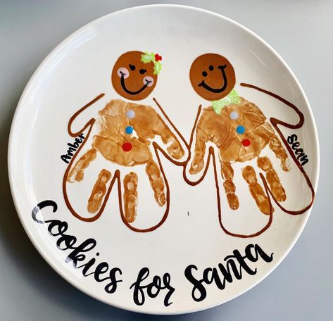 Gingerbread Plate, Gift Certificates Available, Handprint Christmas, Christmas Crafts For Toddlers, Footprint Crafts, Painted Pottery, Footprint Art, Handprint Crafts, Hand Painted Pottery