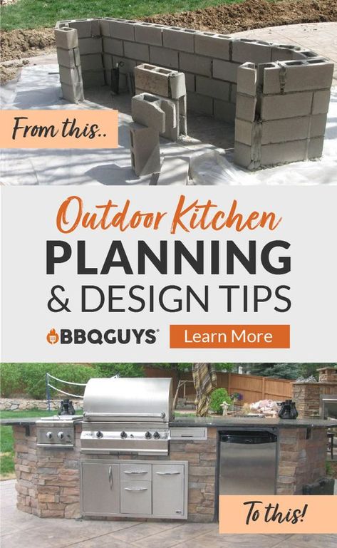 Here are some helpful outdoor kitchen tips to consider before you begin your outdoor kitchen project. Dream Outdoor Kitchen, Bbq Guys, Kitchen Planning, Kitchen Ikea, Kitchen Design Inspiration, Outdoor Kitchen Plans, Build Outdoor Kitchen, Backyard Kitchen, Patio Kitchen