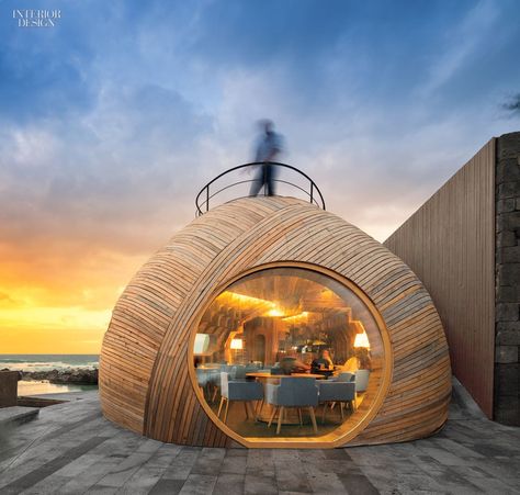 5 Most Popular Restaurant and Bar Projects of 2016 Eco Construction, Dome House, Volcanic Stone, Geodesic Dome, Pergola Plans, Interior Design Magazine, Pergola Designs, House Roof, Outdoor Deck