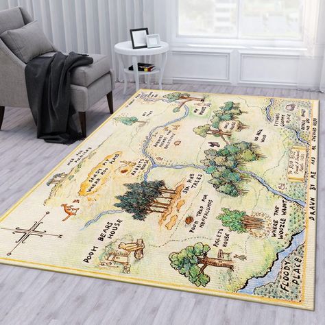 PRICES MAY VARY. TOP QUALITY: The Hundred Acre Wood Map Jungle Rug boasts a luxurious 9 mm thickness. Its velvet surface features short fibers measuring 1-2 mm, offering a delightfully soft and comfortable touch. The plush foam layer in the middle enhances the rug’s thickness and elasticity, providing a cozy sensation that soothes tired feet. PERFECT GIFT: Our 100 Acre Wood rug makes an ideal addition to any room—whether it's the living room, bedroom, hallway, study, stage, or bar—adding a touch 100 Acre Wood Map, Jungle Rug, Cartoon Rug, Map Rug, 100 Acre Wood, Winnie The Pooh Nursery, Play Rug, 5x8 Area Rugs, Kids Rug