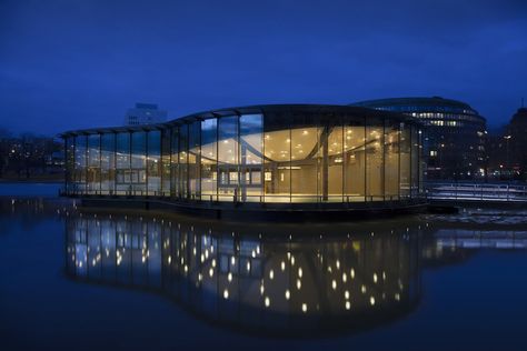 Underground Building, Marina Restaurant, River Restaurant, Glass Restaurant, Water Architecture, Floating Architecture, Floating Restaurant, Marina Village, Public Space Design