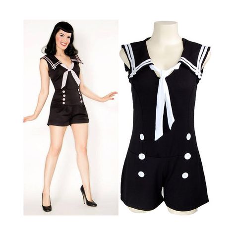 Double Button Sailor Nautical Rockabilly Pin Up Jumpsuit Playsuit Overall S found on Polyvore 1940s Women, Inspired Clothes, Clothing Reference, Genesis 3, Sailor Suit, Pin Up Outfits, Pinup Couture, Clothes Vintage, Rockabilly Pin Up