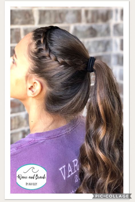 French Braids Into Ponytail, Ponytail Curled, Dance Moms Hairstyles, Braids Into Ponytail, Dancer Hairstyles, Curled Ponytail, Long Hair Ponytail, Ponytail Hairstyles Easy, Simple Prom Hair