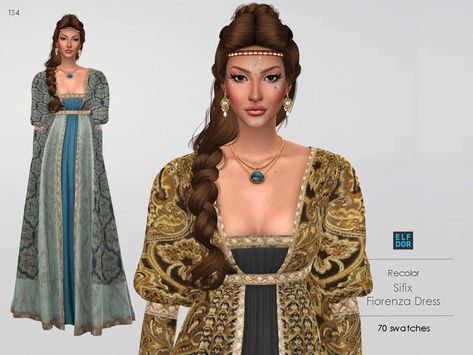 Sims 4 Sifix Cc, Sims 4 Medieval Royal Cc, The Sims 4 Cc Medieval Dress, 1810s Dress, Sims 4 Cc Tudor Dress, Sims 4 Sifix Dress, Coronation Dress, Tudor Dress, Sims Medieval