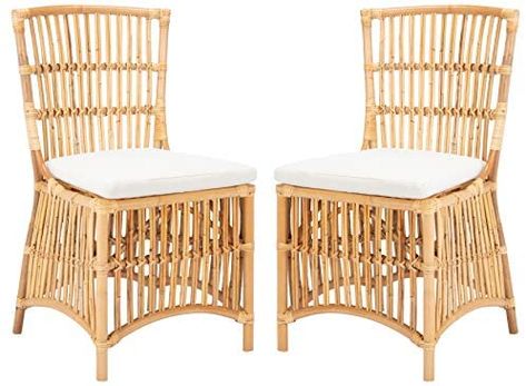 Amazon.com: Safavieh Home Collection Erika Rattan Cushion (Set of 2) Accent Chair, Natural/White: Furniture & Decor Rattan Accent Chair, Safavieh Furniture, Accent Chair Set, Mirrored Nightstand, White Cushions, Rattan Chair, White Furniture, Lounge Furniture, Comfortable Chair