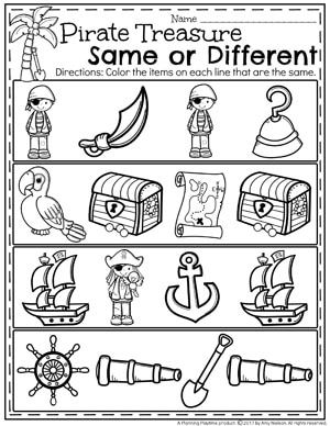 Preschool Pirate Worksheets - Same or Different #preschoolworksheets #summerworksheets #planningplaytime #sameordifferent Pirate Worksheets Preschool, Pirate Crafts For Preschoolers, Pirate Worksheets, Pirate Crafts Preschool, Pirate Activities Preschool, Preschool Pirates, Pirate Preschool, Pirate Unit, Summer Preschool Activities