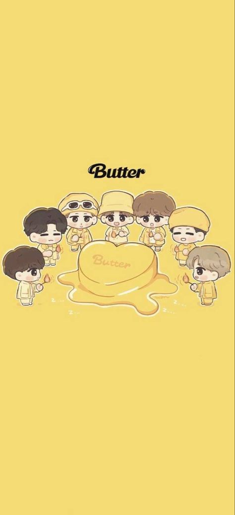 Bts Chibi Wallpaper, Bts Fanart Wallpaper, Bts Chibi Fanart, Bts Butter Wallpaper, Bts Chibi Ot7, Butter Wallpaper, Butter Bts, Chibi Bts, Tiny Tan