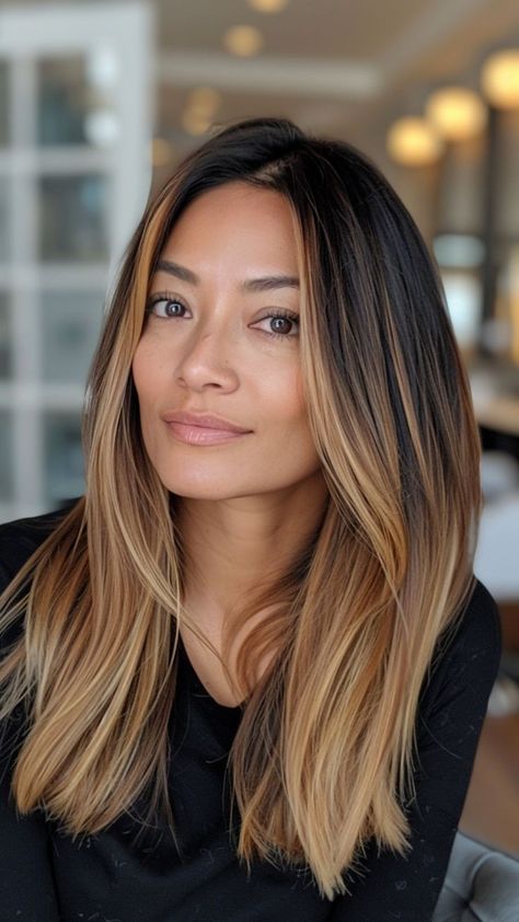 Ombre Balayage Hair Medium Length, Blond Tips On Brown Hair, Biolage Highlights Brunette, Balayage For Dark Brown Hair Straight, Balayage Medium Length Hair, Balayage With Fringe, Ombre Hair Brown, Balayage Medium Length, Jlo Hair Colors