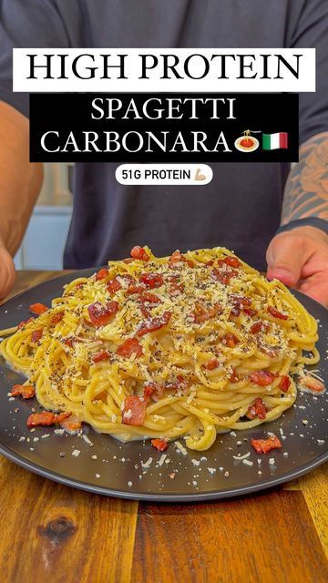 High Protein Carbonara, Aussie Fitness Recipes, High Protein Spaghetti, Protein Spaghetti, Aussie Fitness, Traditional Carbonara, Creamy Carbonara, Copycat Food, Healthy Spaghetti