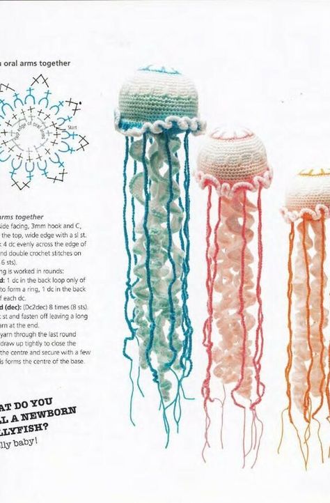 Vanessa Mooncie Crocheted Sea Creatures — Yandex Disk Crochet Sea Creatures, Crocheted Jellyfish, Confection Au Crochet, Pola Amigurumi, Kawaii Crochet, Crochet Design Pattern, Crochet Fashion Patterns, Fun Crochet Projects, Crochet Design