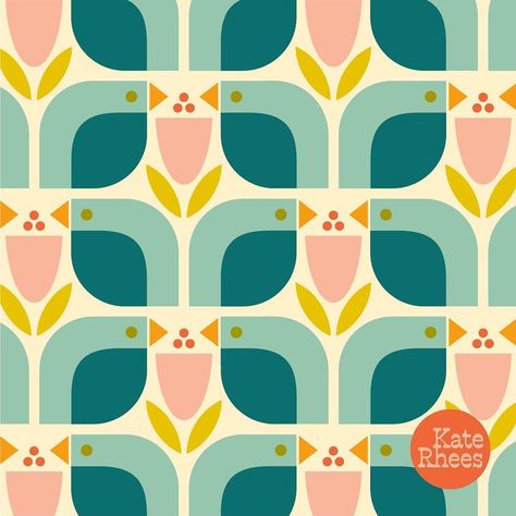 Kate Rhees, Retro Fabric Patterns, Easy Weeknight Dinner Ideas, Weeknight Dinner Ideas, Retro Flower Pattern, Pattern Rainbow, Pattern Design Inspiration, Posca Art, Bird Quilt