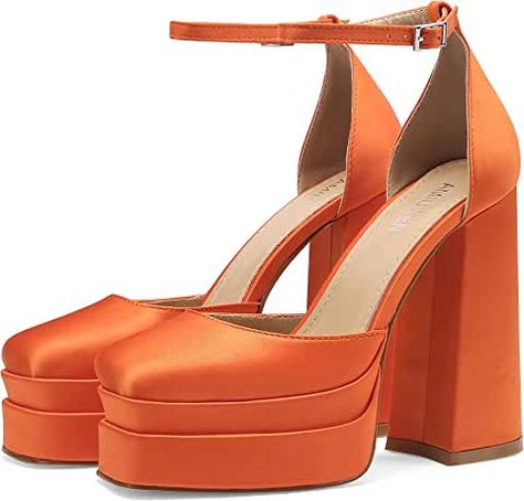 Amazon.com: Orange Disco Orange High Heels, Coral Heels, Pink Platform Heels, Pink Platforms, Chunky Heel Pumps, Chunky Block Heels, Stiletto Pumps, Pump Sandals, Platform Pumps