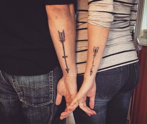 Inked Images... Homemade Tattoo Ink, Arrow Tattoo Ideas, Undercut Tattoos, Gold Tattoo Ink, Married Couple Tattoos, Tattoo Ink Colors, Him And Her Tattoos, Anniversary Tattoo, Homemade Tattoos