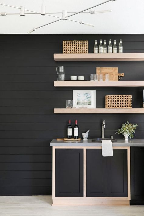 How We Use Shiplap (Without Going too Farmhouse) | Bria Hammel Interiors Shiplap Bar, Black Shiplap, Bria Hammel Interiors, Bria Hammel, Bedroom Budget, Farmhouse Hacks, Houses Bedroom, Installing Shiplap, Boho Kitchens