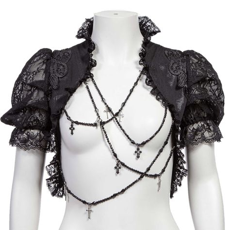 Short Sleeve Gothic Bolero in black or red-black | BOUDOIR NOIR Gothic Bolero, Halloween Shot Ideas, Burlesque Accessories, Summer Bolero, Sleeve Accessories, Gothic Summer, Pearl Strings, Halloween Shoot, Goth Things